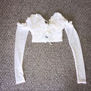 Fashion Nova Anita Long Sleeve Mesh Crop Top (XS)